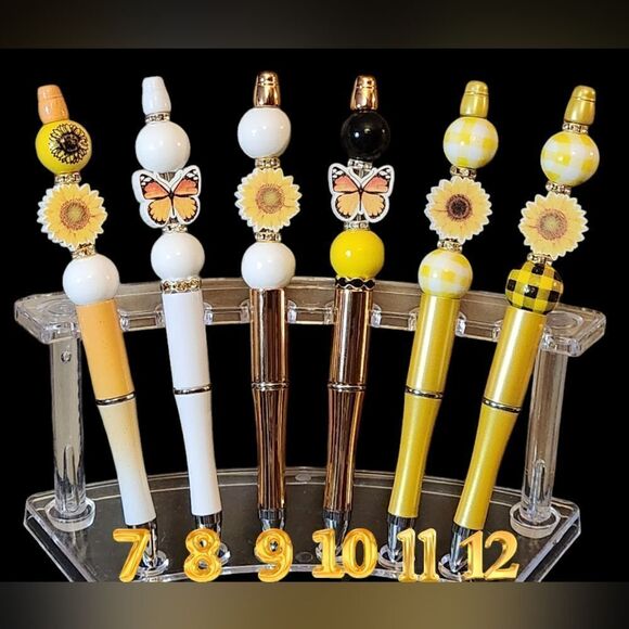 New! Custom Made Beautiful Butterflies & Sunflowers Beaded Pen w/Free Ink Refill - Picture 2 of 2